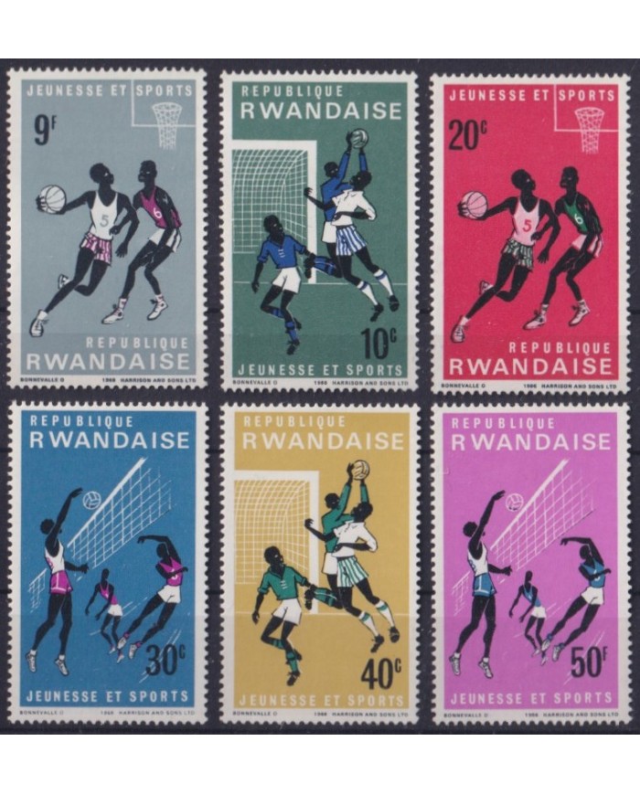 F-EX57016 RWANDA MLH 1966 BASKETBALL VOLLEYBALL SOCCER SPORT.