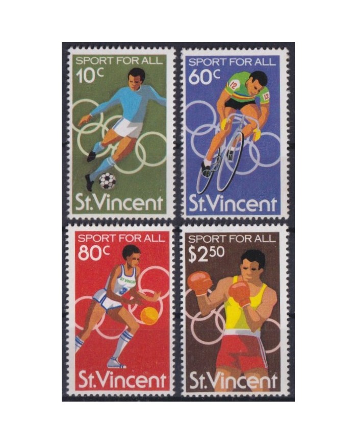 F-EX57612 ST VINCENT MNH 1980 BASKET CYCLING ATHLETISM SOCCER HURRICANE RELIEF.