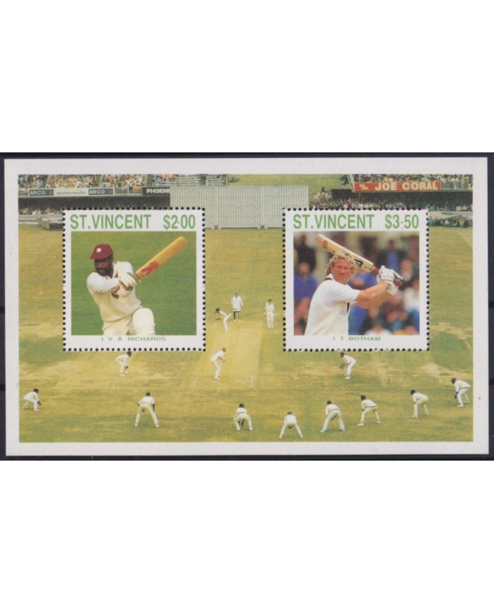 F-EX56335 ST VINCENT MNH 1988 CRICKET CRICKETERS SHEET.