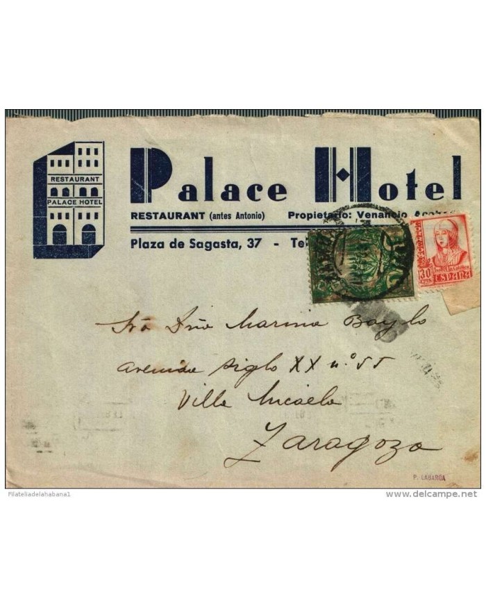 F-EX590 SPAIN ESPAÑA PALACE HOTEL ZARAGOZA. 1937 + CINDIRELLA