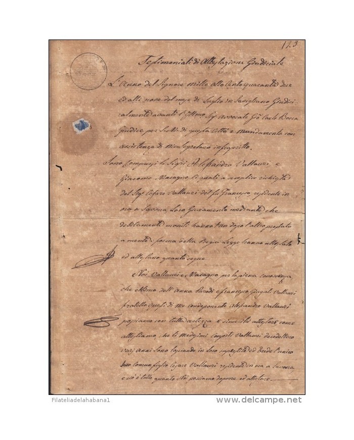 E1241 ITALY ITALIA SEALLED PAPER 1842 C.30 REVENUE