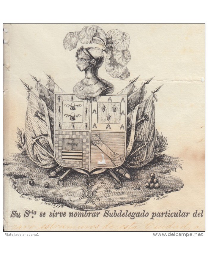 E4498 ESPAÑA SPAIN COAST OF ARMS. FAMILY RIAÑO Y LORION  DOC 1850. MADRID