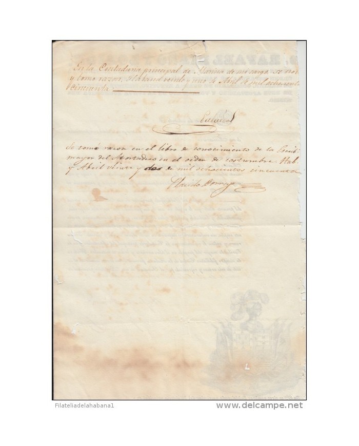 E4498 ESPAÑA SPAIN COAST OF ARMS. FAMILY RIAÑO Y LORION  DOC 1850. MADRID