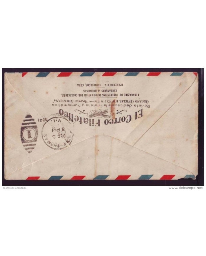 *F-EX.782  REP DOMINICANA SANTO DOMINGO 1931 FIRTS FLIGHT virgin is SAINT THOMAS
