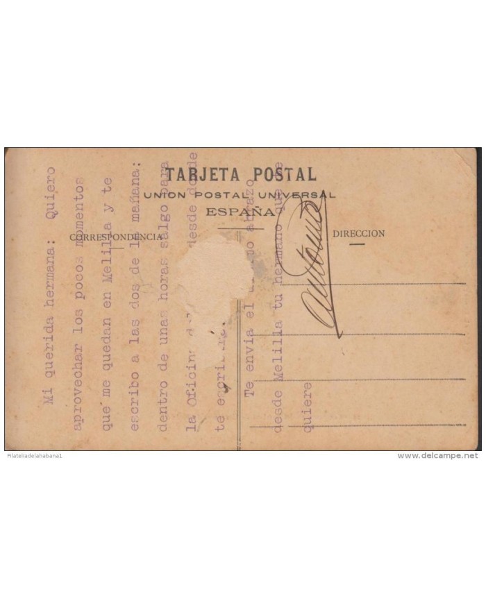 F-EX1196. SPAIN ESPAÑA MELILLA MARRUECOS MOROCCO WAR POSTCARD 1914 CAMP CAZADORES.