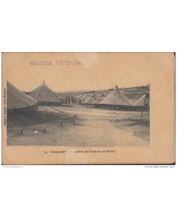 F-EX1196. SPAIN ESPAÑA MELILLA MARRUECOS MOROCCO WAR POSTCARD 1914 CAMP CAZADORES.