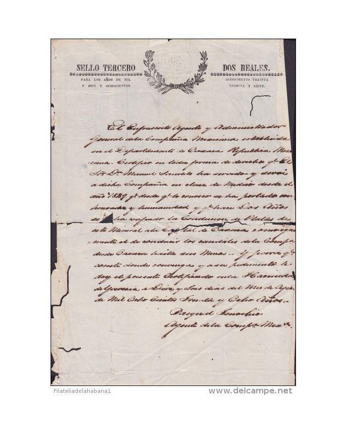 E1916 MEXICO 1839 MEDICINE OAXACA CERTIFICACION DE MEDICO