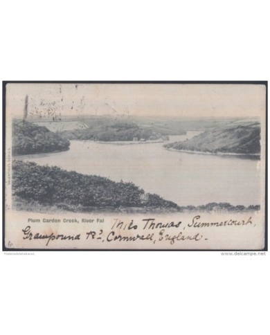 F-EX.1761 UK PLUM GARDEN CREEK, RIVER FAL POSTCARD TO SPAIN POSTAGE DUE. 1903