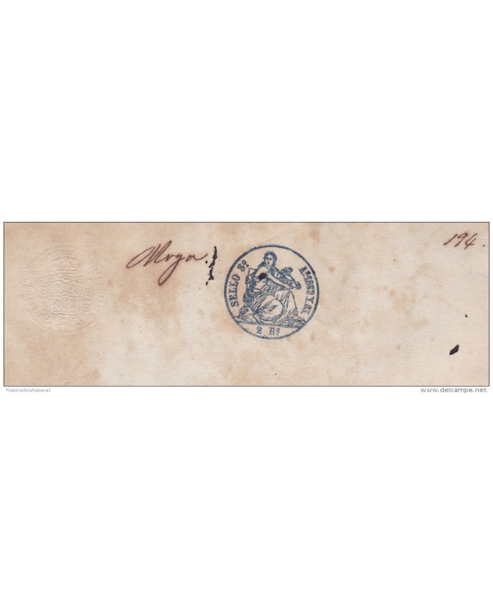 1862-PS-34 ANTILLES CARIBBEAN SPAIN REVENUE SEALLED PAPER 1862-63 SELLO 3ro.